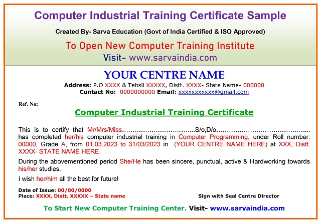 Industrial Training Certificate Sample