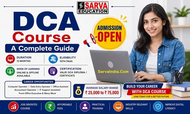 DCA Course admission, eligibility, fees, syllabus, jobs, career opportunities, affiliation, institute franchise and center registration- Sarva Education.